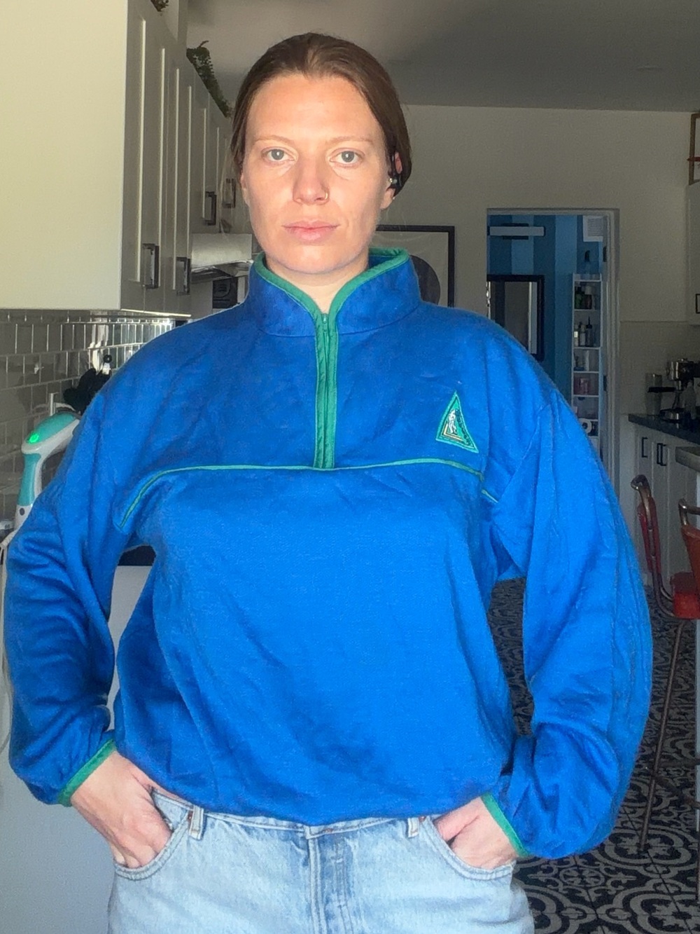 Vintage blue Quarter-Zip with Green Trim - Picture 7 of 11